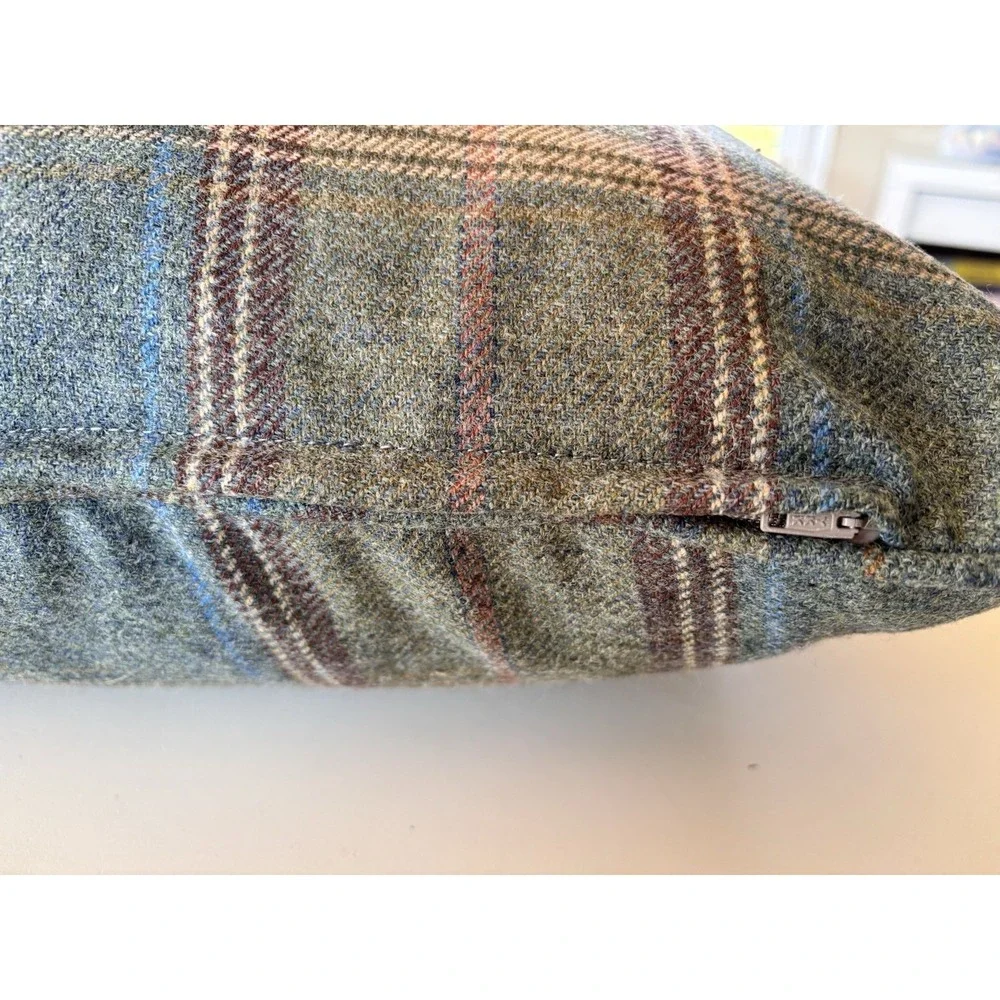 Shetland Plaid 100% Wool Custom Double Sided Pillow Cover Self Piped Trim Zip